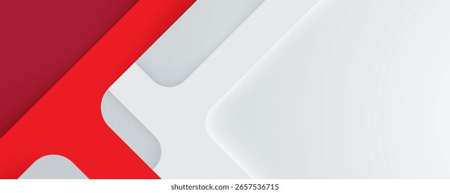 Red and white abstract paper background with geometric shapes and modern design elements