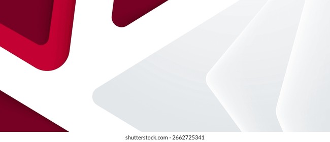 Red and white abstract paper background with geometric shapes and modern design elements