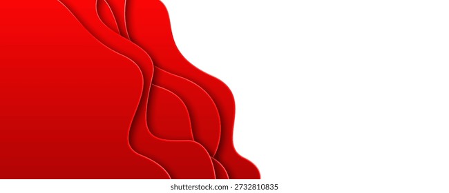 Red and white abstract paper cut waves background