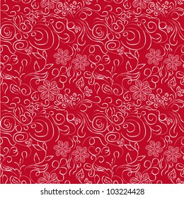 red and white abstract seamless pattern with flowers or snowflakes. Beauty floral background