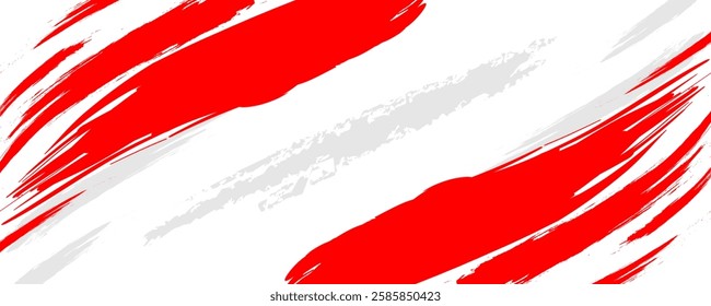 Red and white abstract sports background with grunge texture, brush stroke