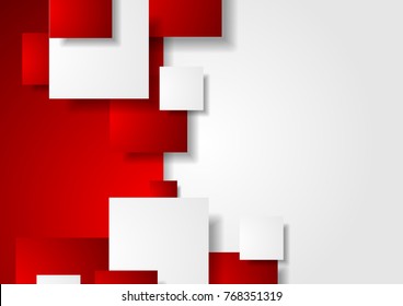 Red and white abstract tech squares concept vector background