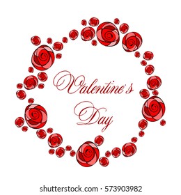 red white abstract vector card with roses on Valentine's Day