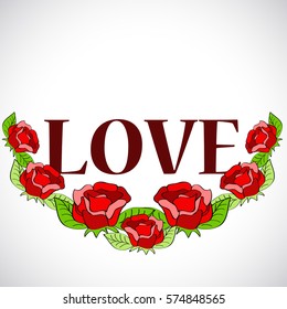 red white abstract vector illustration with roses on love