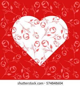 red white abstract vector illustration with roses and heart on love
