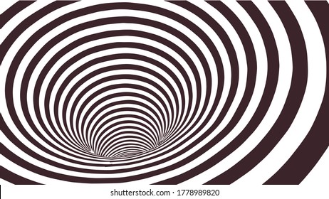 Red and white abstract wormhole. Optical illusion. Twisted vector illustration. 3D tunnel.
