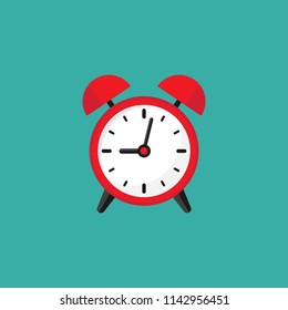 red and white alarm clock. Flat icon isolated on powder blue. Time pictogram. minutes