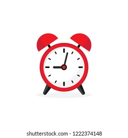 red and white alarm clock. Flat icon isolated on white background. Time pictogram. minutes
