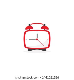 red and white alarm clock. Flat icon isolated on white background. Time pictogram. minutes