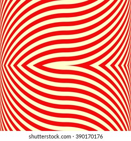 Red white arched lines background. Hypnotic spiral wallpaper. Vector illustration