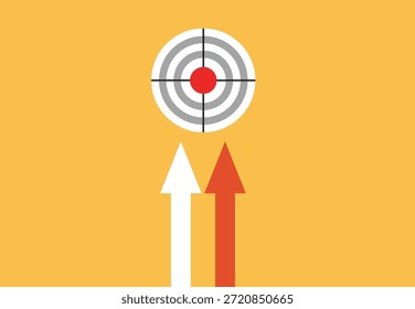 Red and white arrows moving upwards towards a target with red center movement goal
