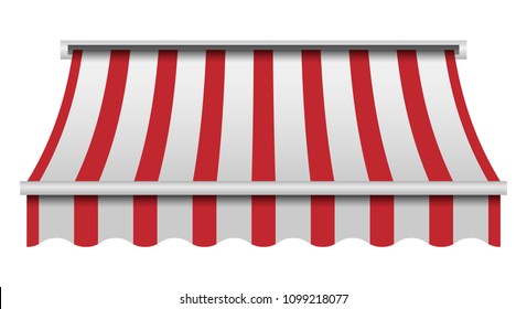 Red and white awning mockup. Realistic illustration of red and white awning vector mockup for web design isolated on white background svg
