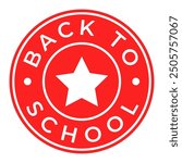 Red and white Back to School isolated round stamp, sticker, sign with Star shape vector illustration