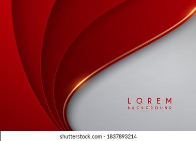 Red and white background with gold line