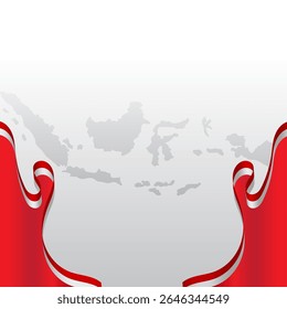 Fondo rojo y blanco y mapa de Indonesia. Día de la Independencia de Indonesia