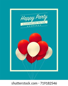 Red and white balloon with frame paper cut. Inflatable air flying balloon isolated on blue sky background. Balloons can be used for making postcards and illustrations. Realistic 3D vector illustration