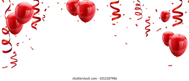 Red White balloons, confetti concept design template Happy Valentine's Day, background Celebration Vector illustration.