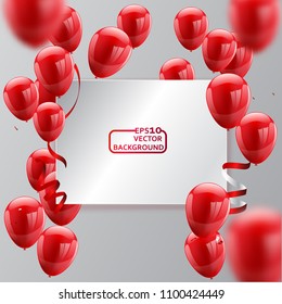 Red White balloons, confetti concept design template Happy Valentine's Day, background Celebration Vector illustration.