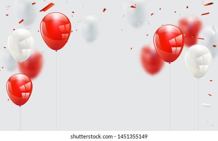 Red white balloons, confetti concept design template Happy Day, background Celebration Vector illustration.