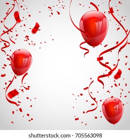 Red White balloons, confetti concept design background. Celebration Vector illustration.