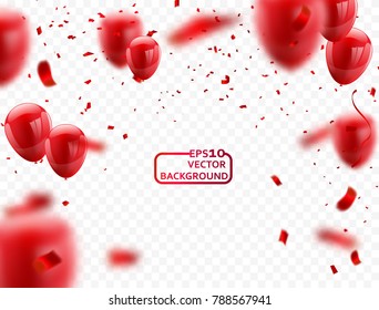 Red White balloons, confetti concept design template Happy Valentine's Day, background Celebration Vector illustration.