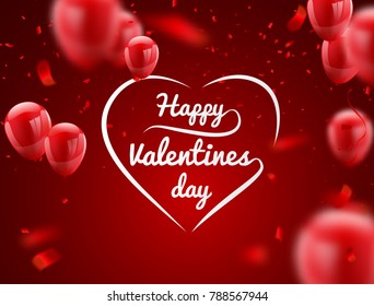 Red White balloons, confetti concept design template Happy Valentine's Day, background Celebration Vector illustration.