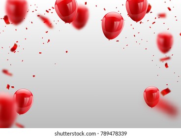 Red White balloons, confetti concept design template Happy Valentine's Day, background Celebration Vector illustration.