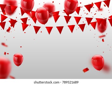 Red White balloons, confetti concept design template Happy Valentine's Day, background Celebration Vector illustration.