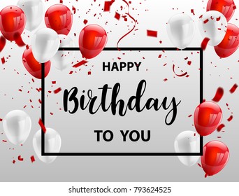 Red White balloons, confetti concept design background. Celebration happy birthday Vector illustration.