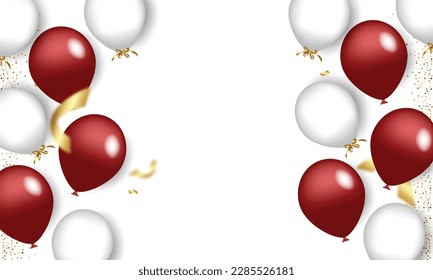 Red and white balloons flying up, realistic vector