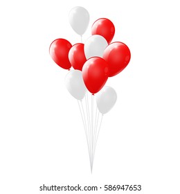 Red and white balloons on white background. glossy balloons