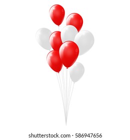Red and white balloons on white background. glossy balloons