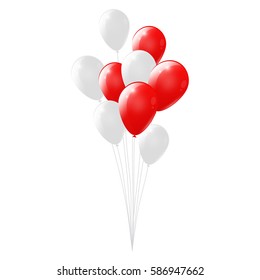 Red and white balloons on white background. glossy balloons
