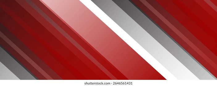 red and white banner background with diagonal stripes