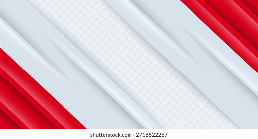 red and white banner background with diagonal stripes