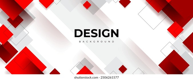 red and white banner background with overlapping diagonal squares. corporate presentation design