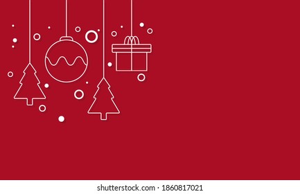 Red and white banner with merry christmas and xmas decoration creative element for printing card with different patterns.