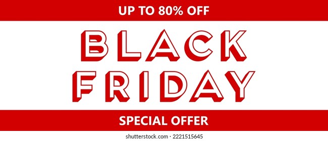 Red and white banner as promotion, advertising, online advertising, social media, fashion advertising, market flyer, shop brochure, advert or store poster for Black Friday event.