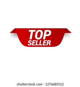 red and white banner with text TOP seller inside - emblem, label, badge,sticker. Designed for your web site design, logo, app, UI