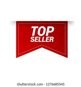 red and white banner with text TOP seller inside - emblem, label, badge,sticker. Designed for your web site design, logo, app, UI
