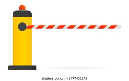 Red and white barrier on a yellow stand with red light. Checkpoint, Restricted entry, closed access, private parking for official transport, paid, car park, document check. Vector illustration