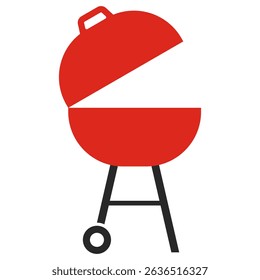 Red and white BBQ grill icon on white background. Clipart image isolated on background.