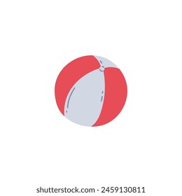 Red and white beach ball icon. Children balloon toy. Cartoon inflatable ball for playing on water, summer sport game activity entertainment equipment. Vector illustration isolated on white background