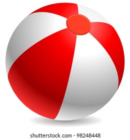 Red and white beach ball isolated on white background.
