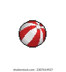 red and white beach ball in pixel art style