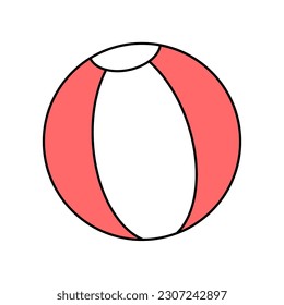 Red white beach ball for playing volleyball or water polo, doodle style vector