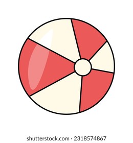 Red white beach ball for playing volleyball or water polo, doodle style vector