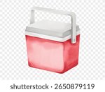 Red and white beach cooler box in watercolor, ideal for picnic or summer design. Vector.