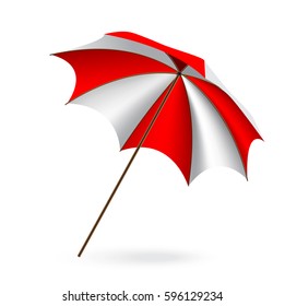 Red and white beach umbrella isolated on white