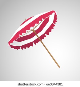 Red and white beach umbrella isolated over white. Vector illustration